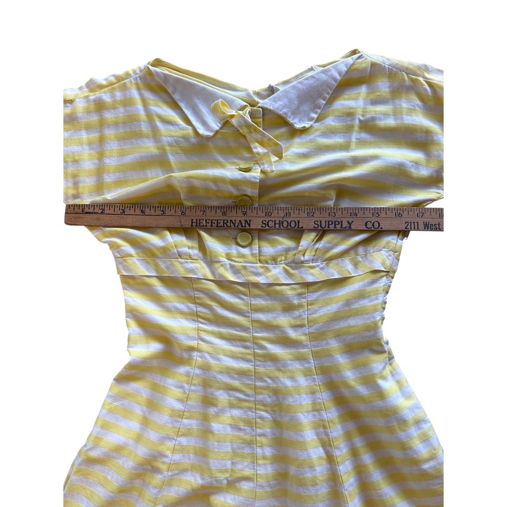 Vintage 40s 50s yellow striped Peter Pan collar dress - Picture 6 of 10
